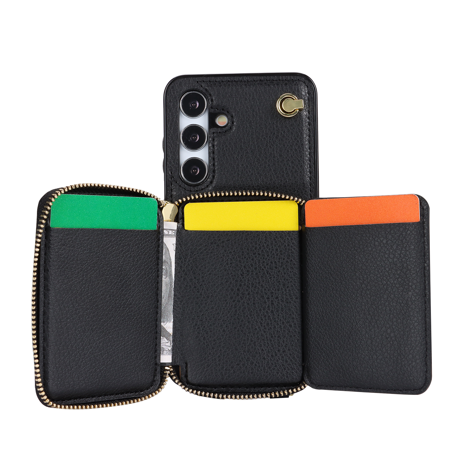 Samsung Galaxy S24  Plus Necklace Leder Schutz Hülle mit Kartenfächer   Handykette (140cm) - Schwarz