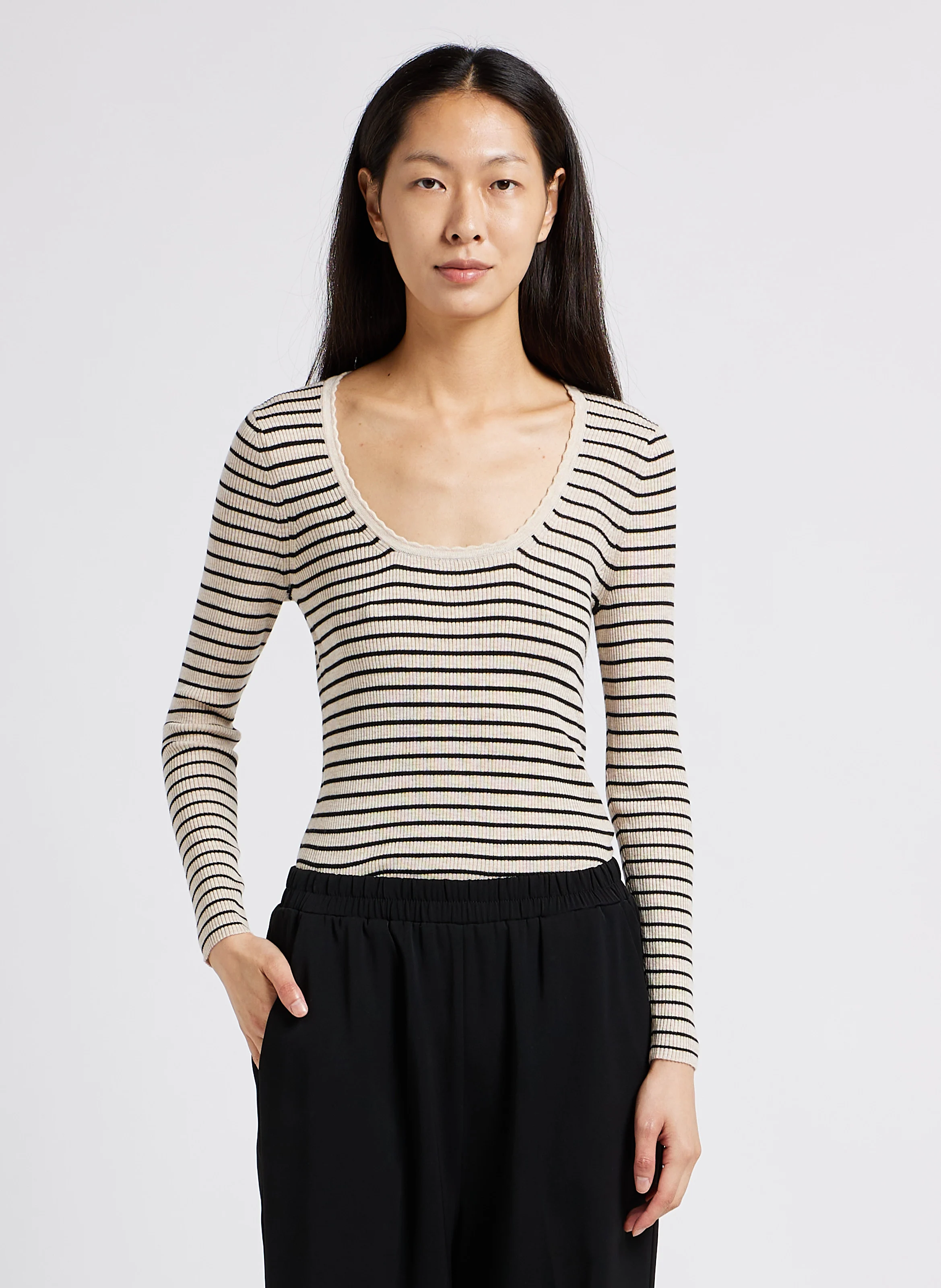 LABOETIE - Pull ajusté col carré côtelé| Multicolore
