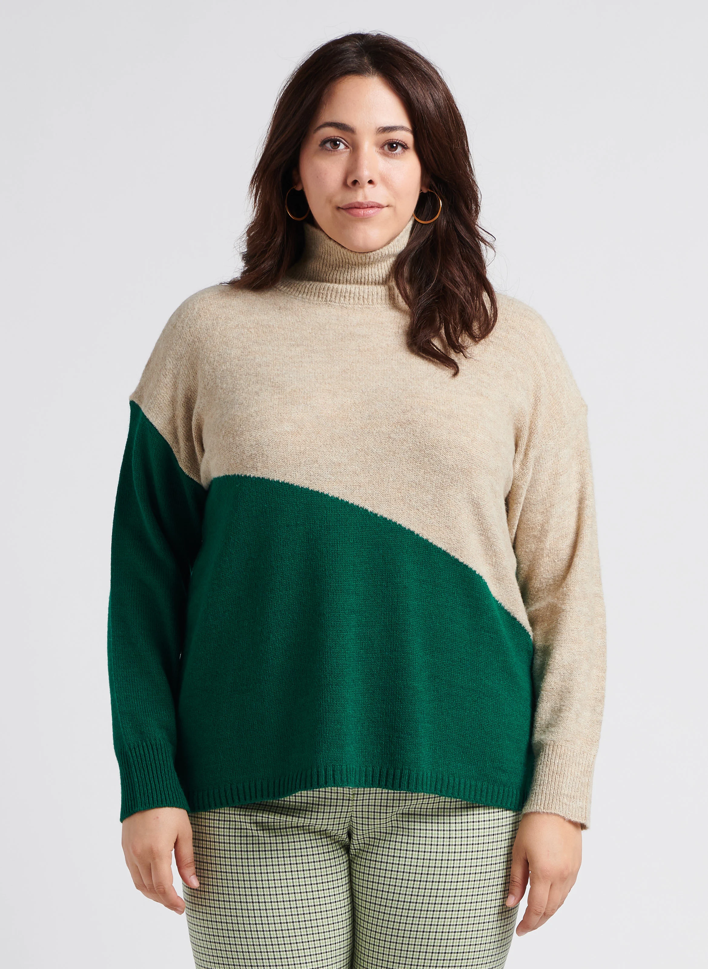 ANGELA - Pull col montant en maille mélangée | Vert
