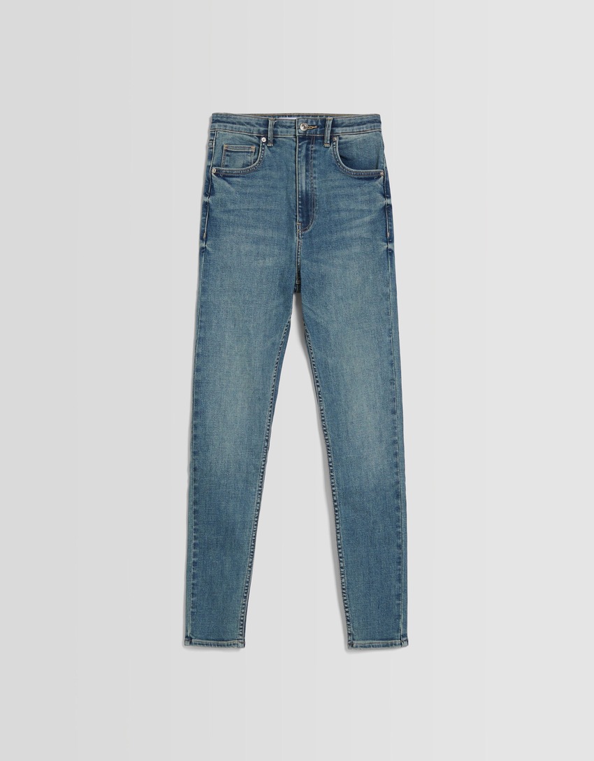 calça jeans skinny de cintura super alta