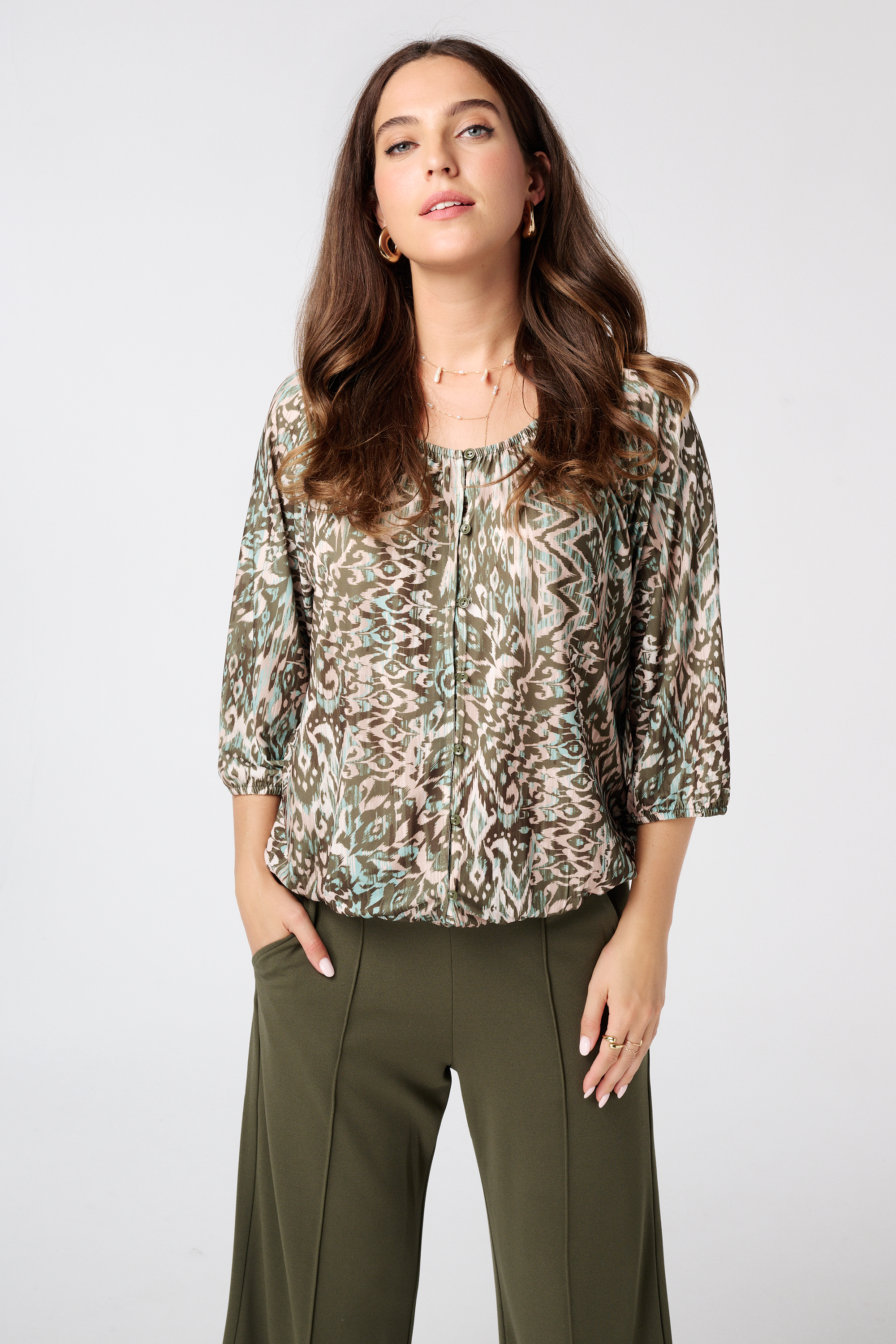 Blouse met print Multi Khaki