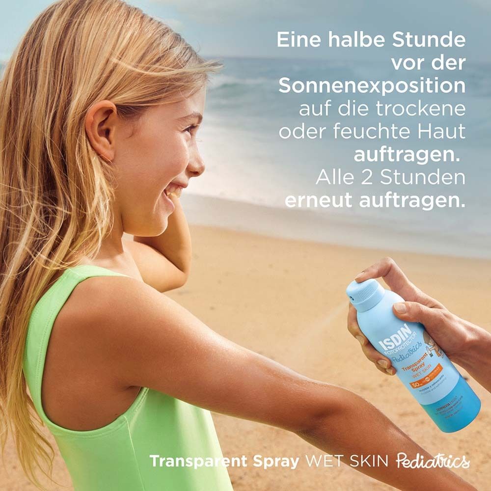 ISDIN Fotoprotector Pediatrics Transparent wasserfestes Sonnenschutzpray für Kinder WET SKIN LSF50