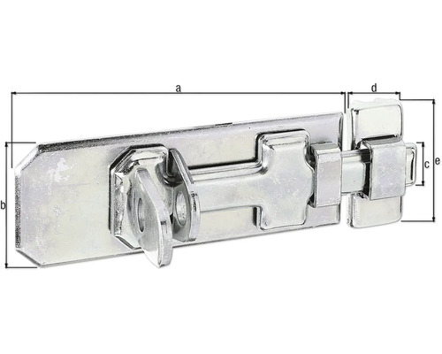 Veiligheidsgrendelslot met vlakke handgreep en beugel, 120 x 45 mm, verzinkt, diklaag gepassiveerd