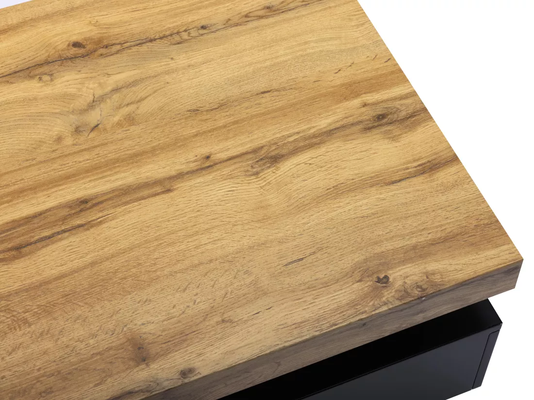 Table basse avec 2 tiroirs en MDF - Noir et naturel clair - FELIX