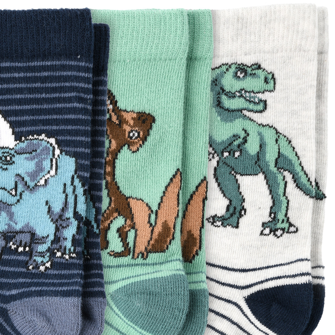 Topolino 3 Paar Jungen Socken mit Dino-Motiven grün / dunkelblau / hellgrau
