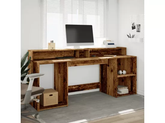 Bureau avec lumières LED vieux bois bois d'ingénierie