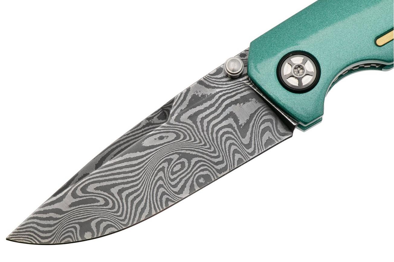Böker Manufaktur 1969 Mach-1 Damast 111102DAM Chad Nichols Wavepool Damascus, Silver Jade Aluminum zakmes, Tommaso Rumici design