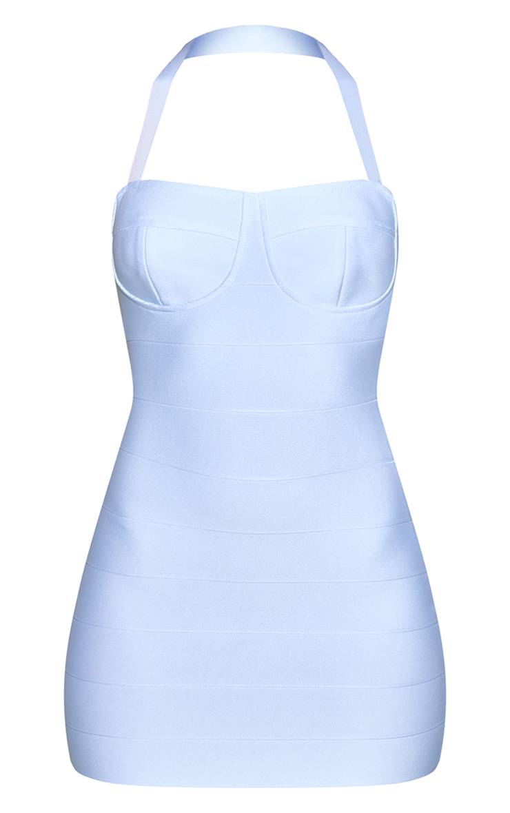 Bleu Layette Robe Moulante Mini À Encolure Droite En Bandage