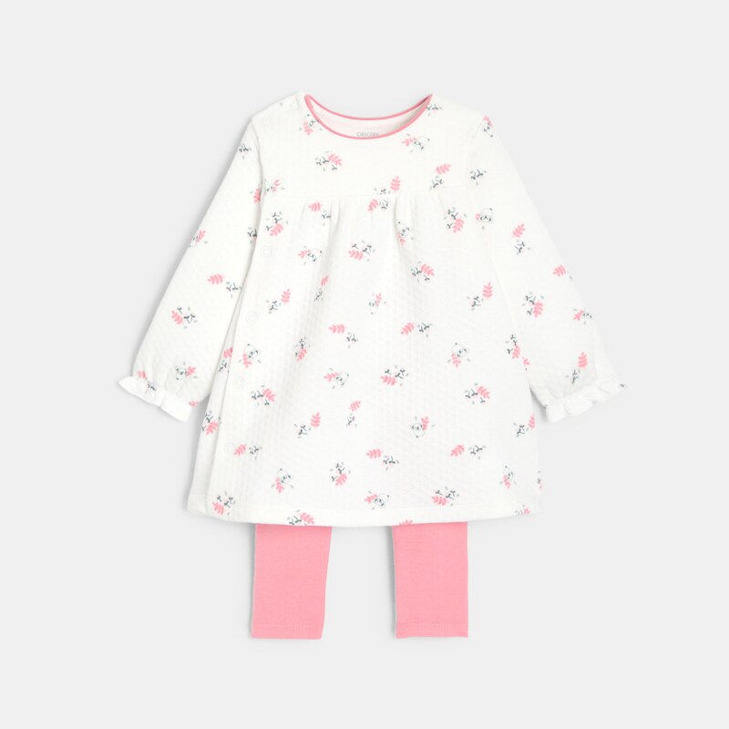 Robe fantaisie motif panda et legging assorti rose bébé fille Blanc