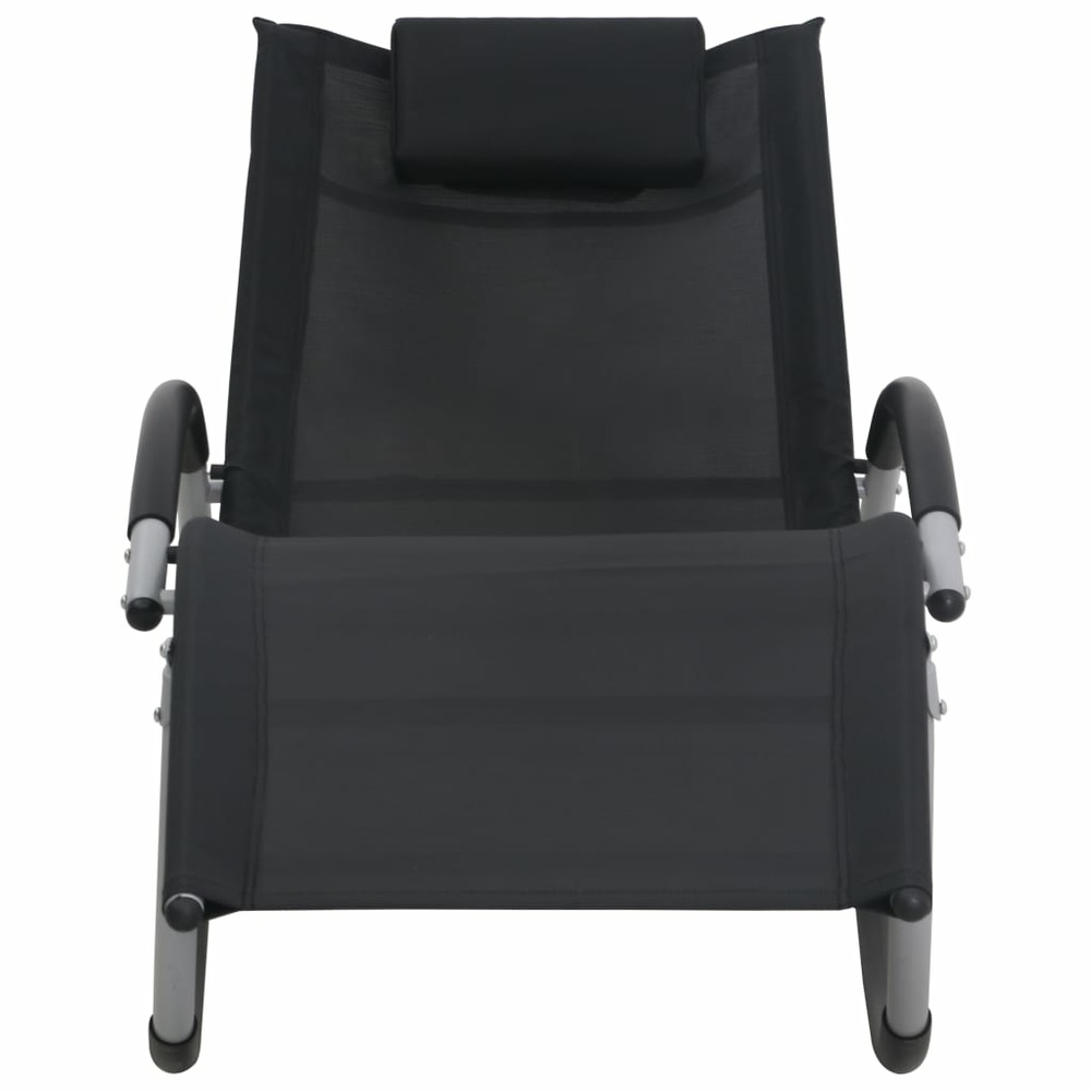 Transat chaise longue bain de soleil lit de jardin terrasse meuble d'extérieur avec oreiller noir textilène