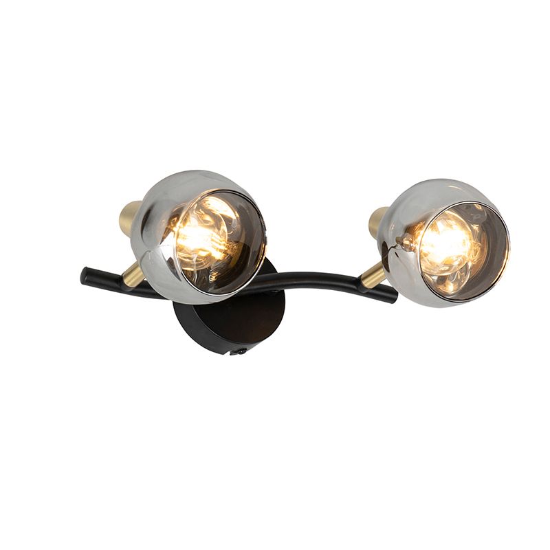 Plafondlamp zwart met messing en glas smoke 2-lichts - Vidro