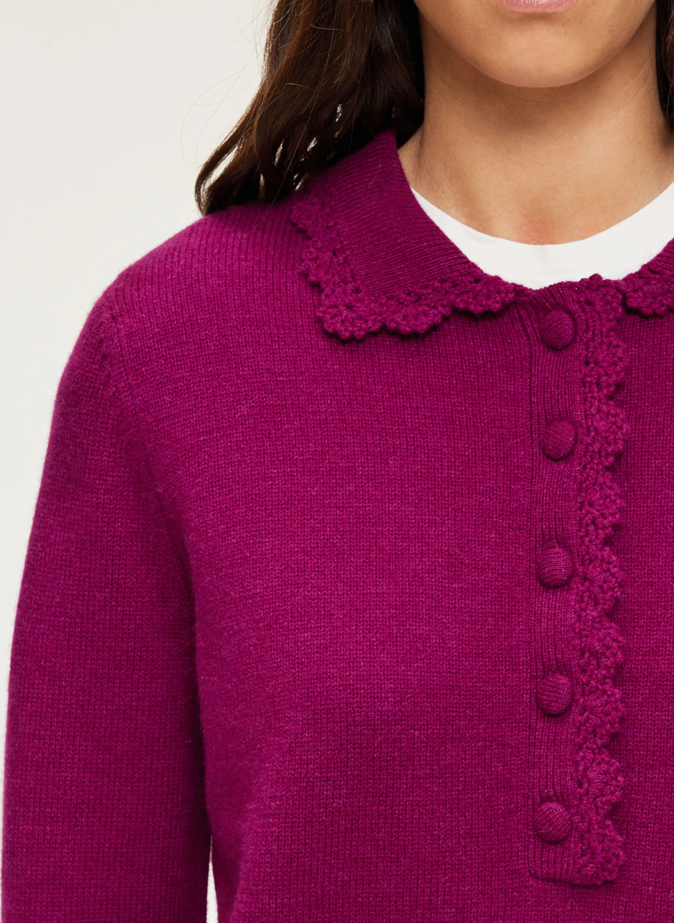 JANIRA - Pull polo droit en laine | Violet