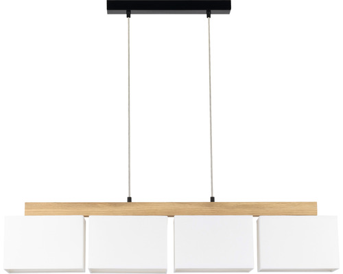 Hanglamp, 4-lichts, HxL 140x96 cm, eiken/geolied/zwart, lampenkap wit