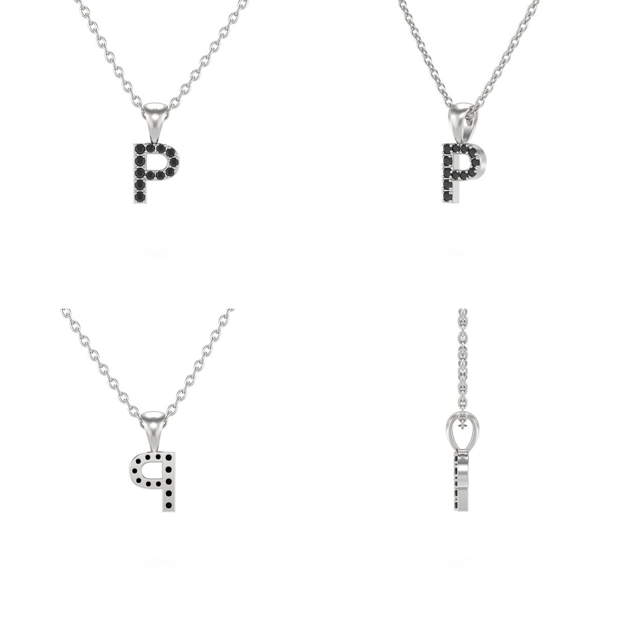 Collier Pendentif ADEN Lettre P Diamant Noir Chaine Argent 925 incluse 0.72grs