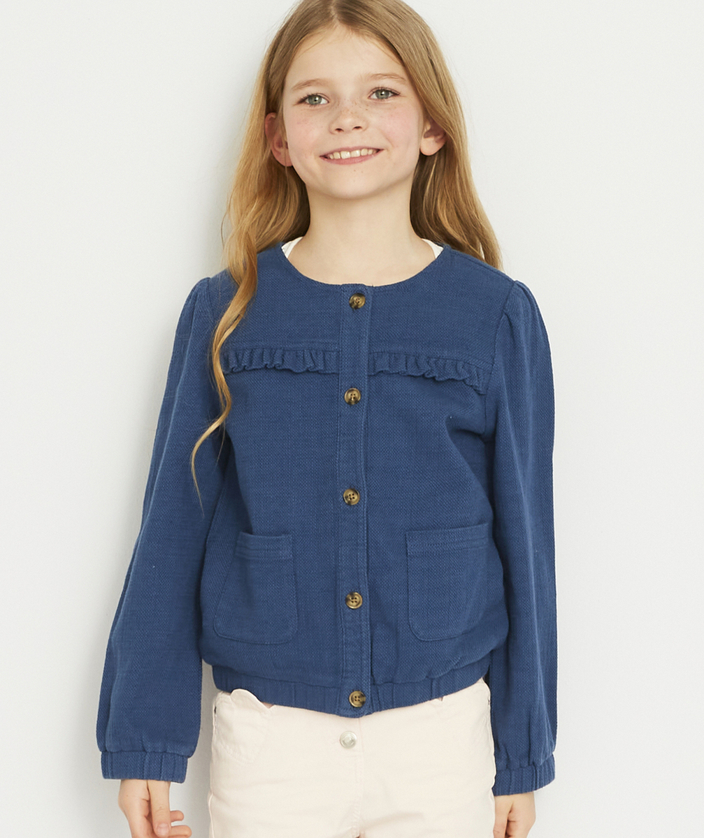 LA VESTE BOMBERS BLEUE EN COTON ET LIN