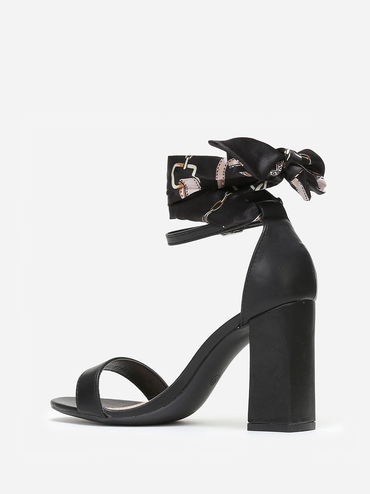Sandales à foulard satiné imprimé- Noir