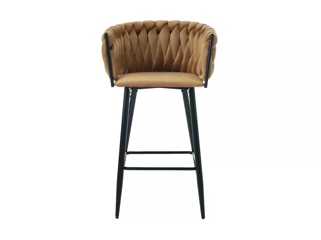 Lot de 4 Tabourets de bar - tissu en velours - pieds en métal - Marron