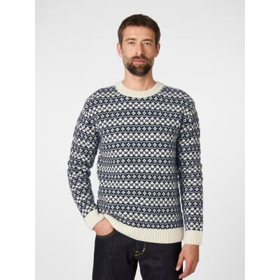 Herrenpullover Lammwolle, Offwhite-Navy