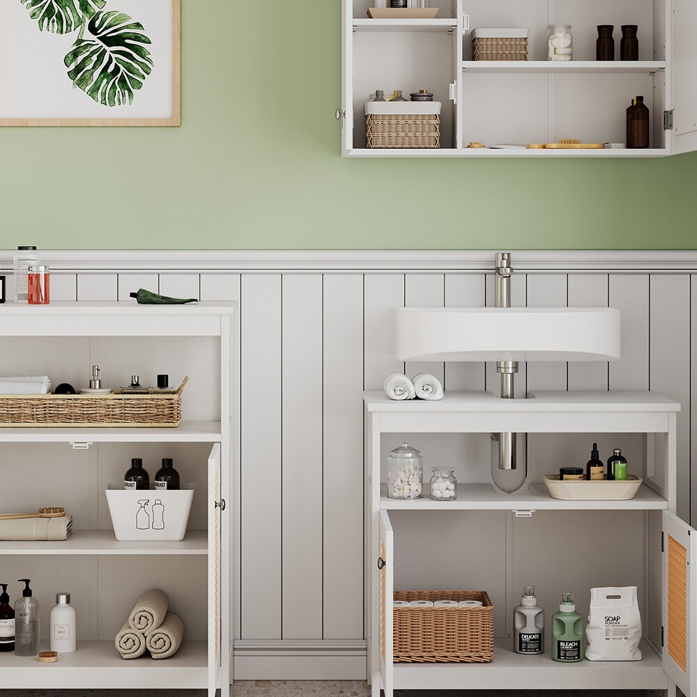 Vicco Badmöbel-Set Rosario, Weiß, moderne Serie, Badezimmer, dekorative Front, Spiegelschrank, Waschtischunterschrank, Sideboard