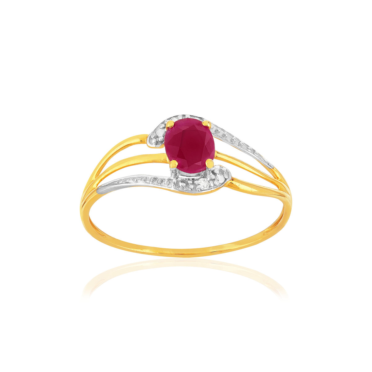 Bague or 375 jaune rubis diamants