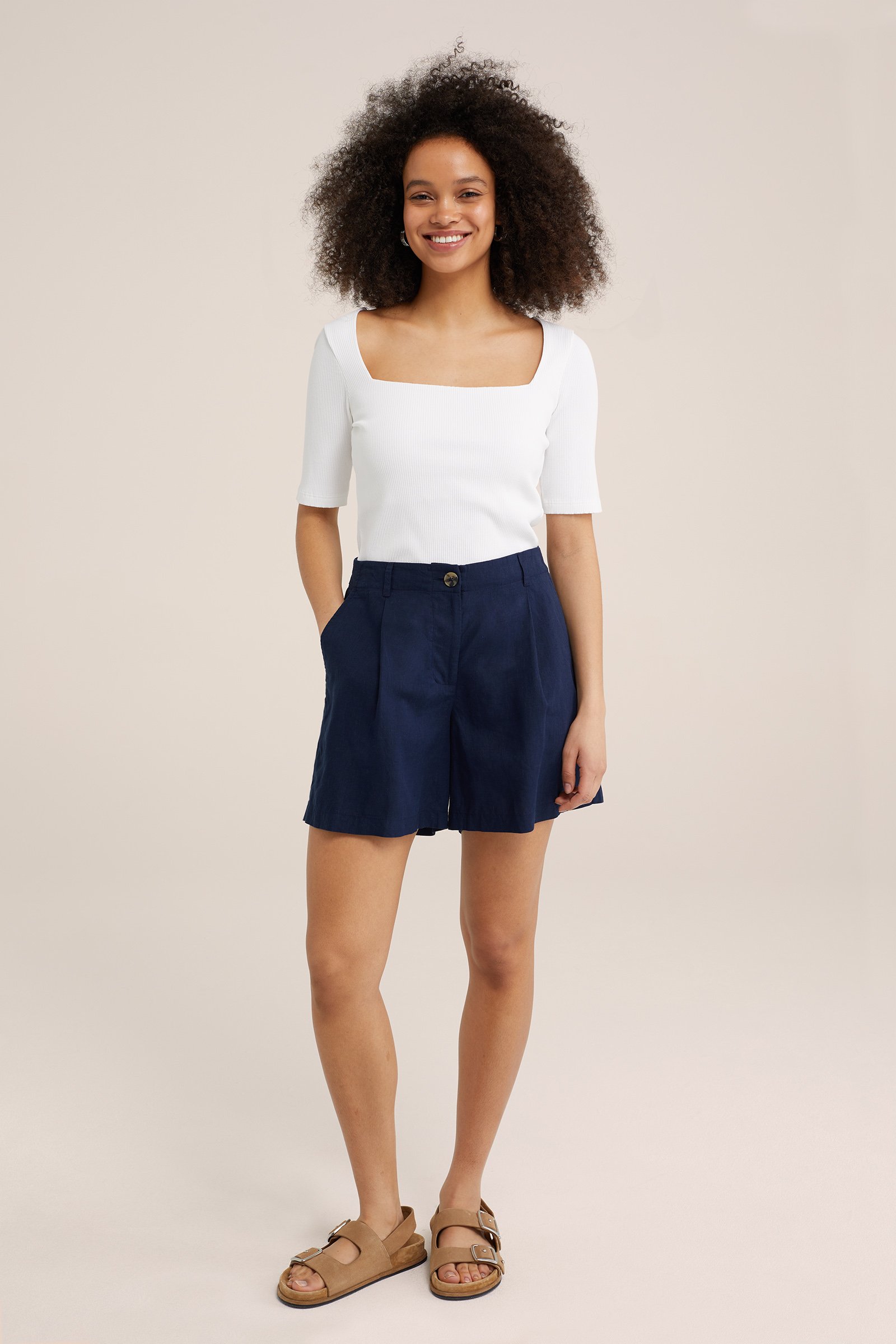 short van linnenmix WE Fashion Donkerblauw