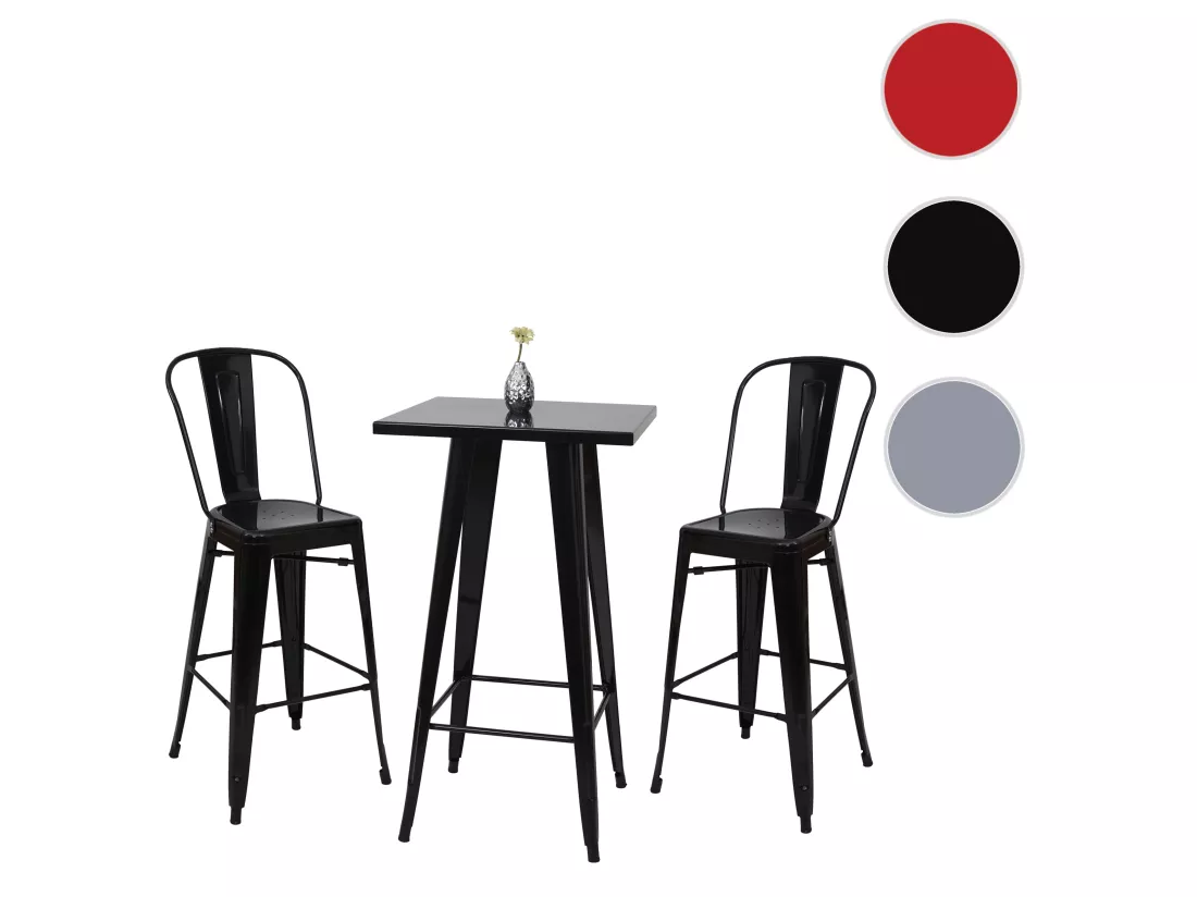 Set de table haute MCW-A73 métal (3 pièces), noir