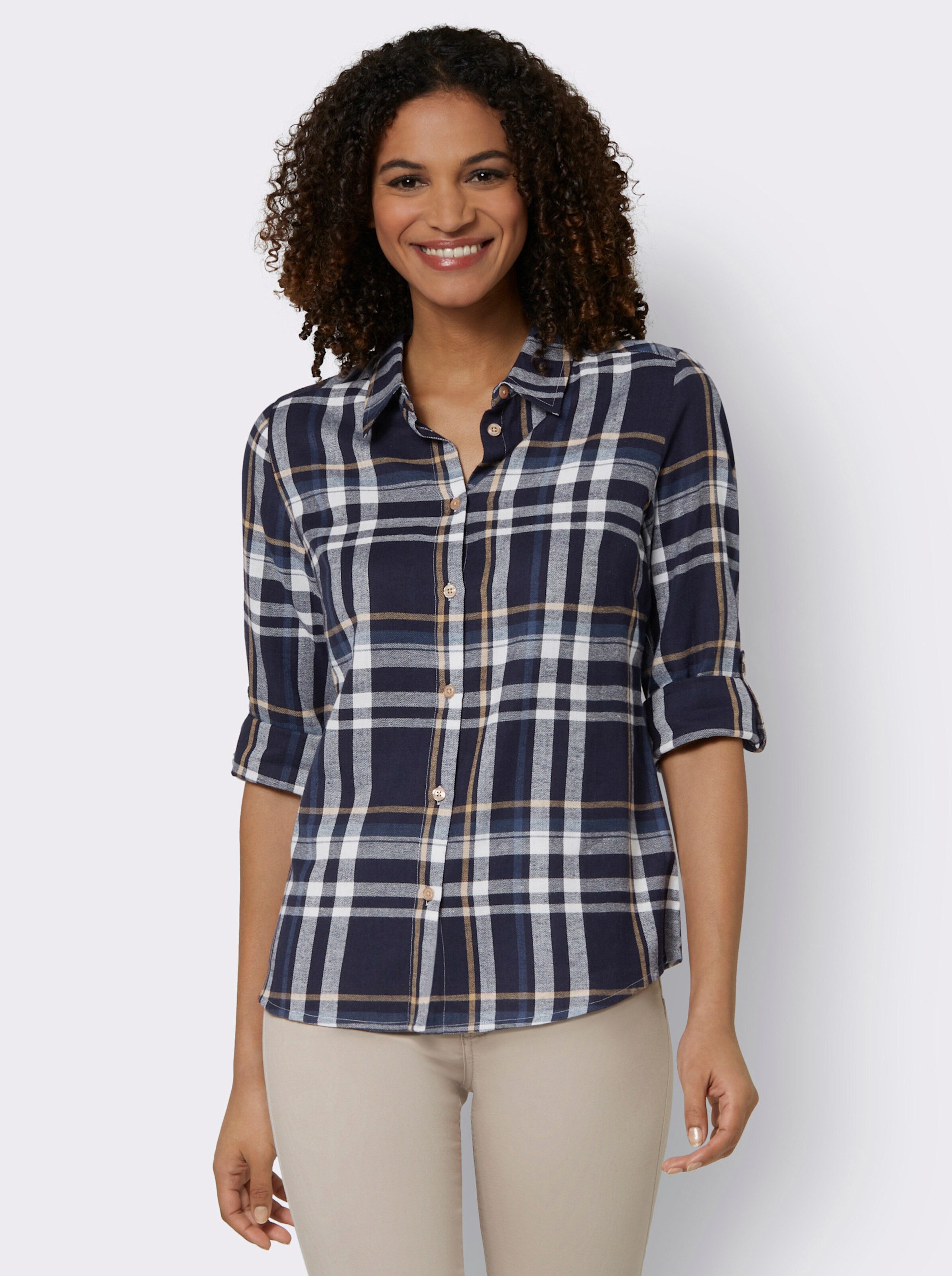 Flanellbluse mit krempelbaren Ärmeln