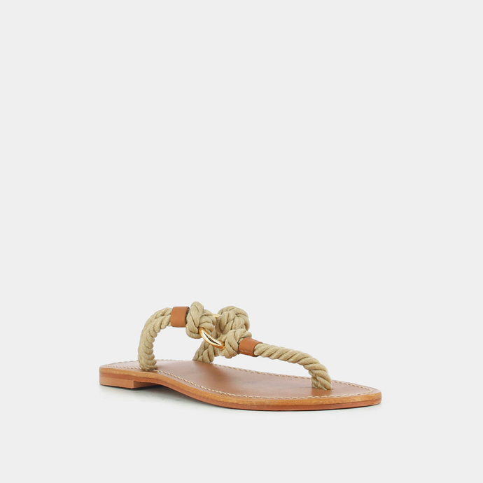 Sandales façon tongs et anneaux  en corde beige