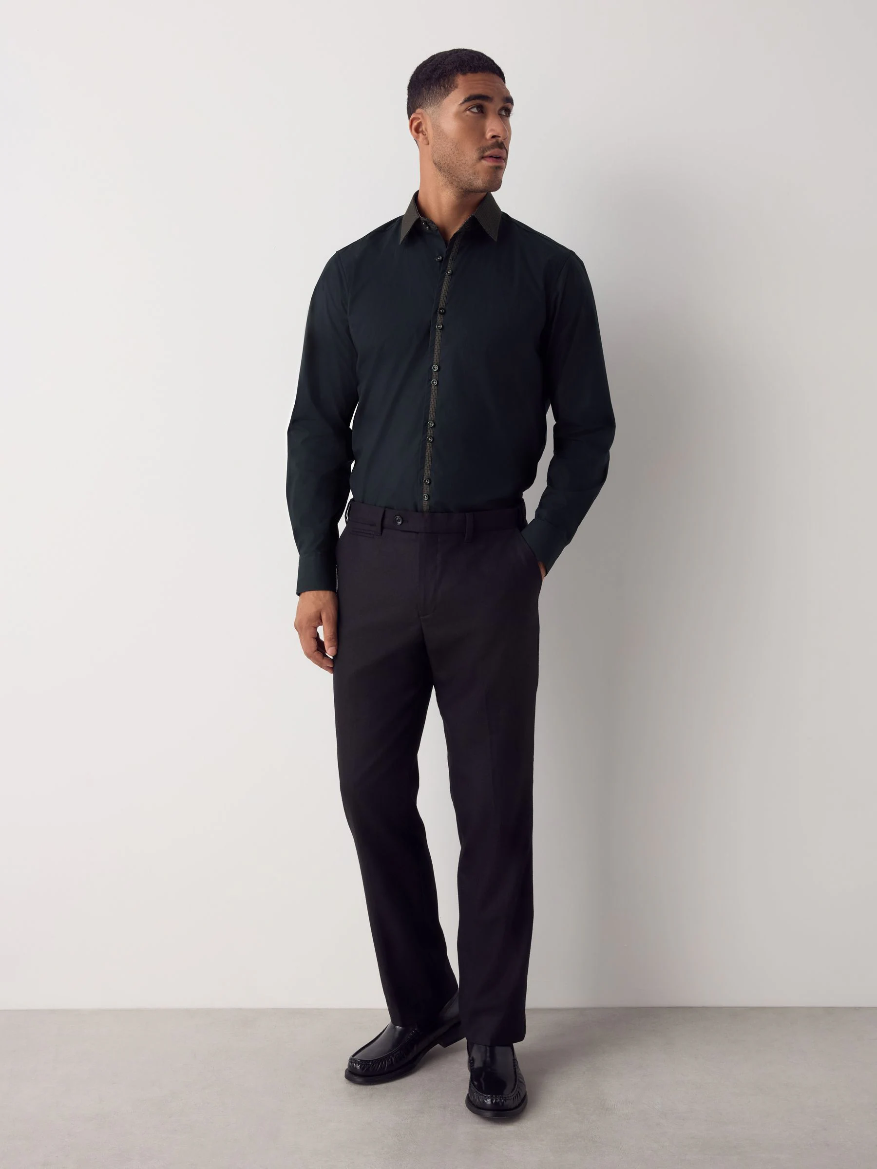 Zwart/goudkleurige kraag - Smart Trimmed Long Sleeve Party Shirt