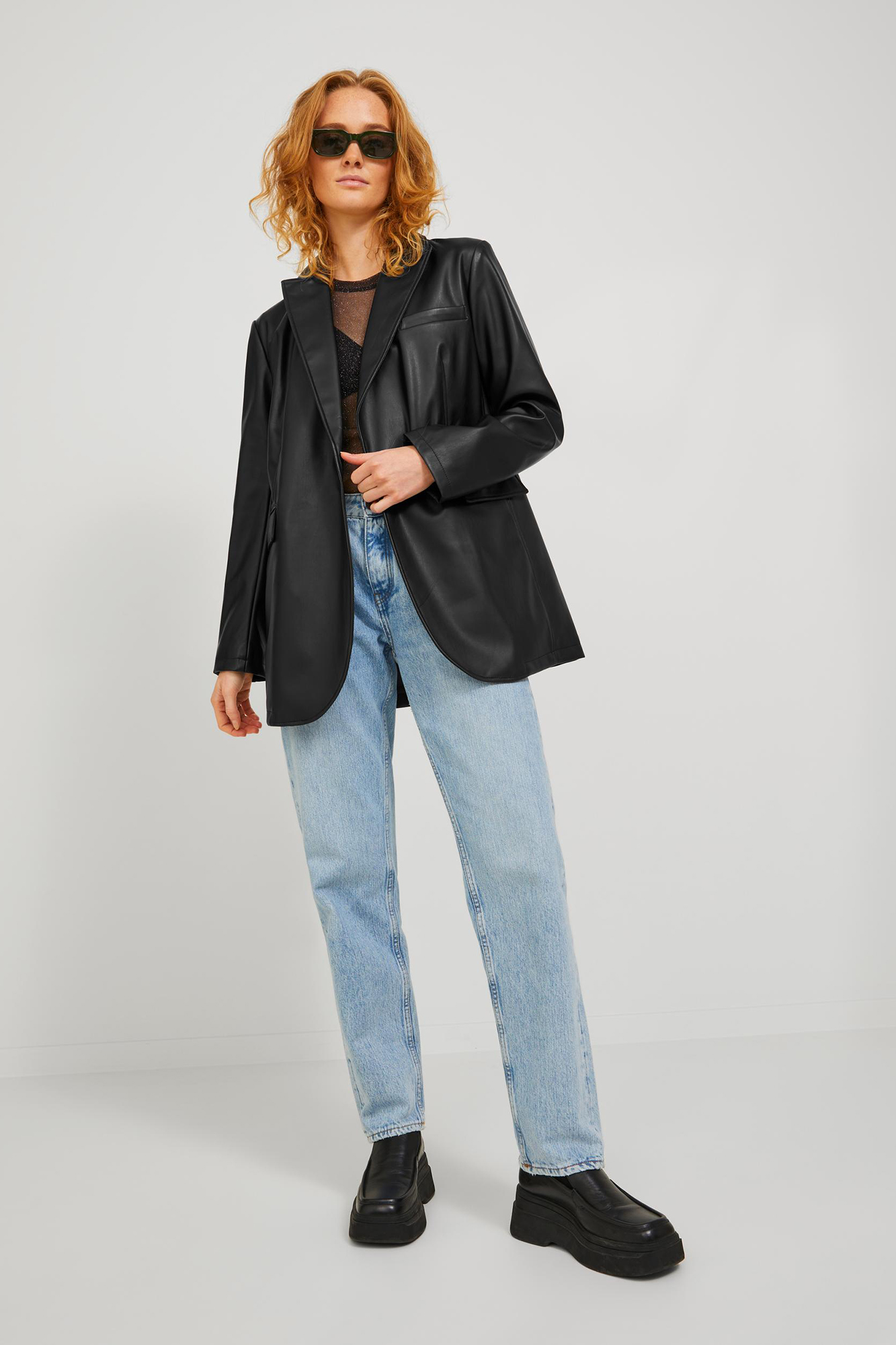 blazer regular de couro sintético