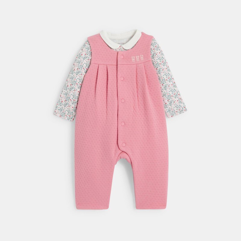 Combinaison pointelle et body fleuri rose bébé fille Rose