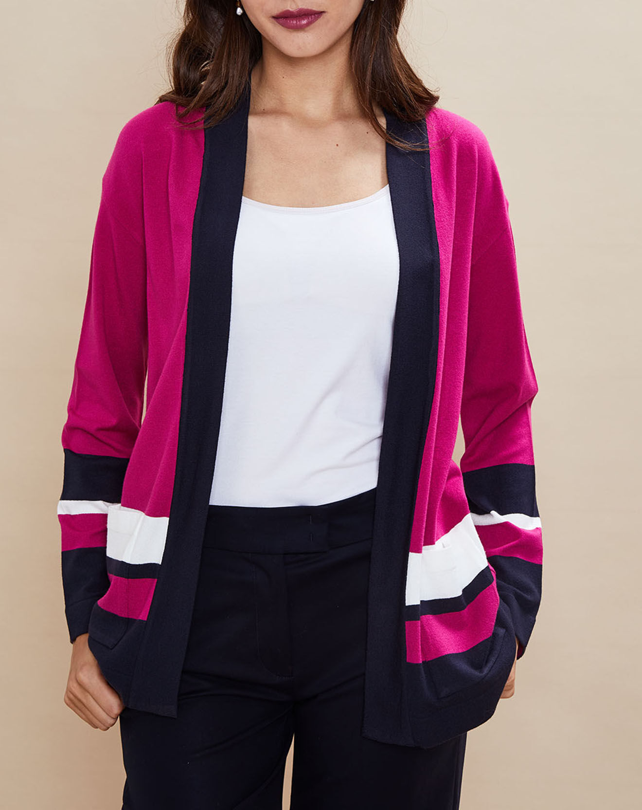 Devernois Gilet Gestel en Maille mélangée framboise/marine
