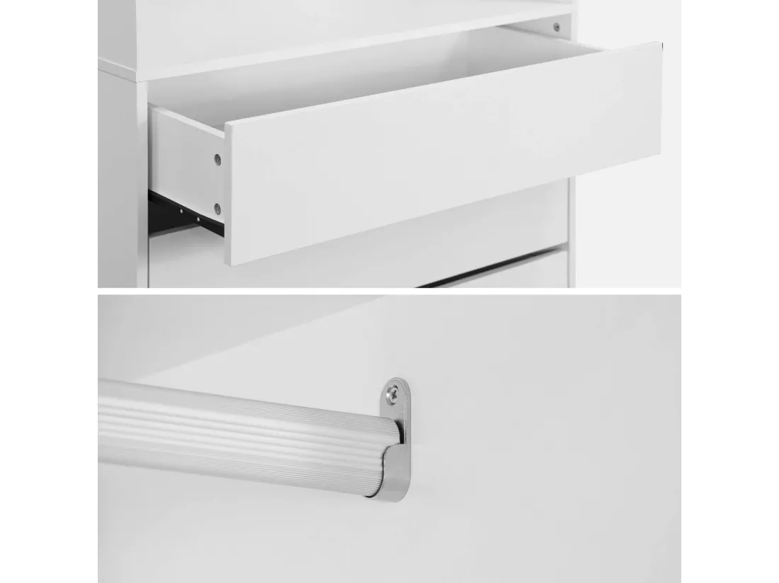 Module dressing avec 4 tiroirs et 1 penderie blanc. panneaux stratifiés