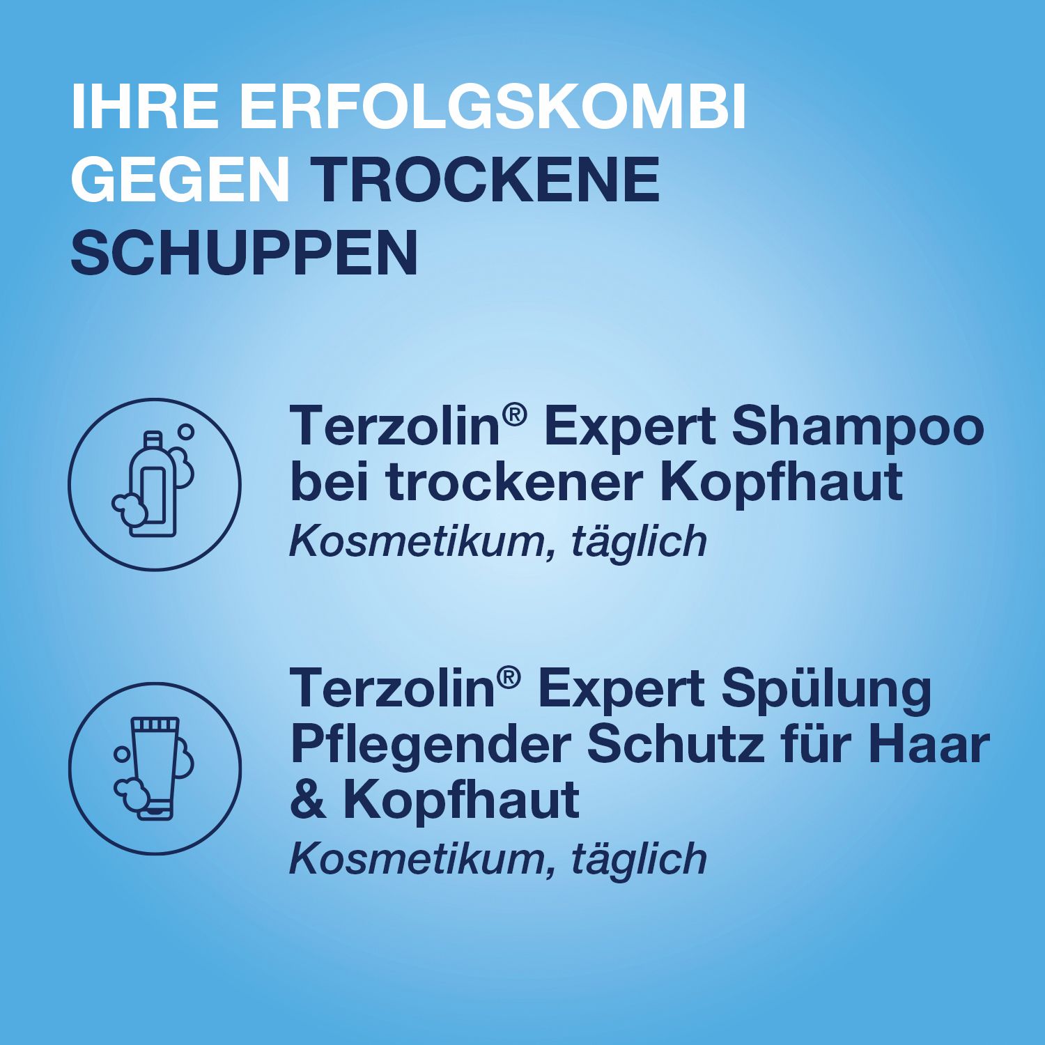 Terzolin® Expert Schuppen-Shampoo bei trockener Kopfhaut, Juckreiz und Schuppen. Besonders geeignet für empfindliche, zu Ekzemen neigende Kopfhaut und trockene Schuppen. Unterstützt das Kopfhautmikrobiom mit natürlichen Inhaltsstoffen