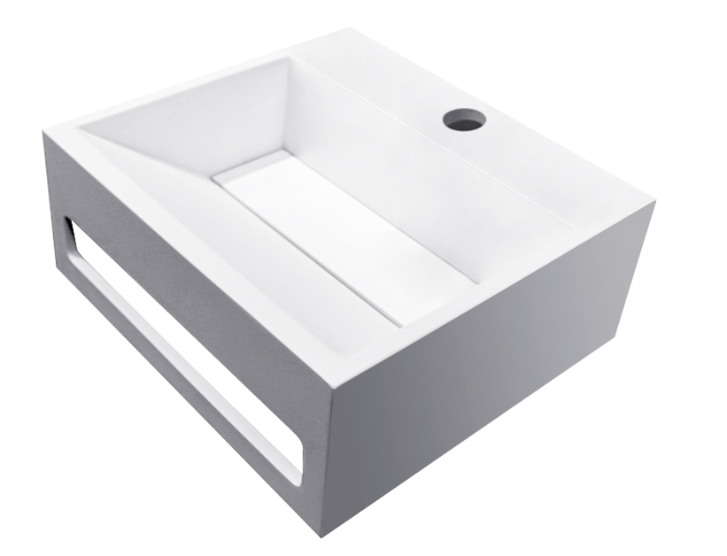 SCHADEMODEL: Mueller Viggo fontein solid surface 30x28x12,5cm mat wit