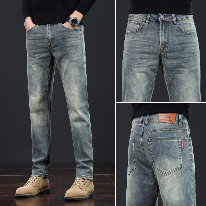 Denimic - Mid Rise Washed Straight Leg Jeans