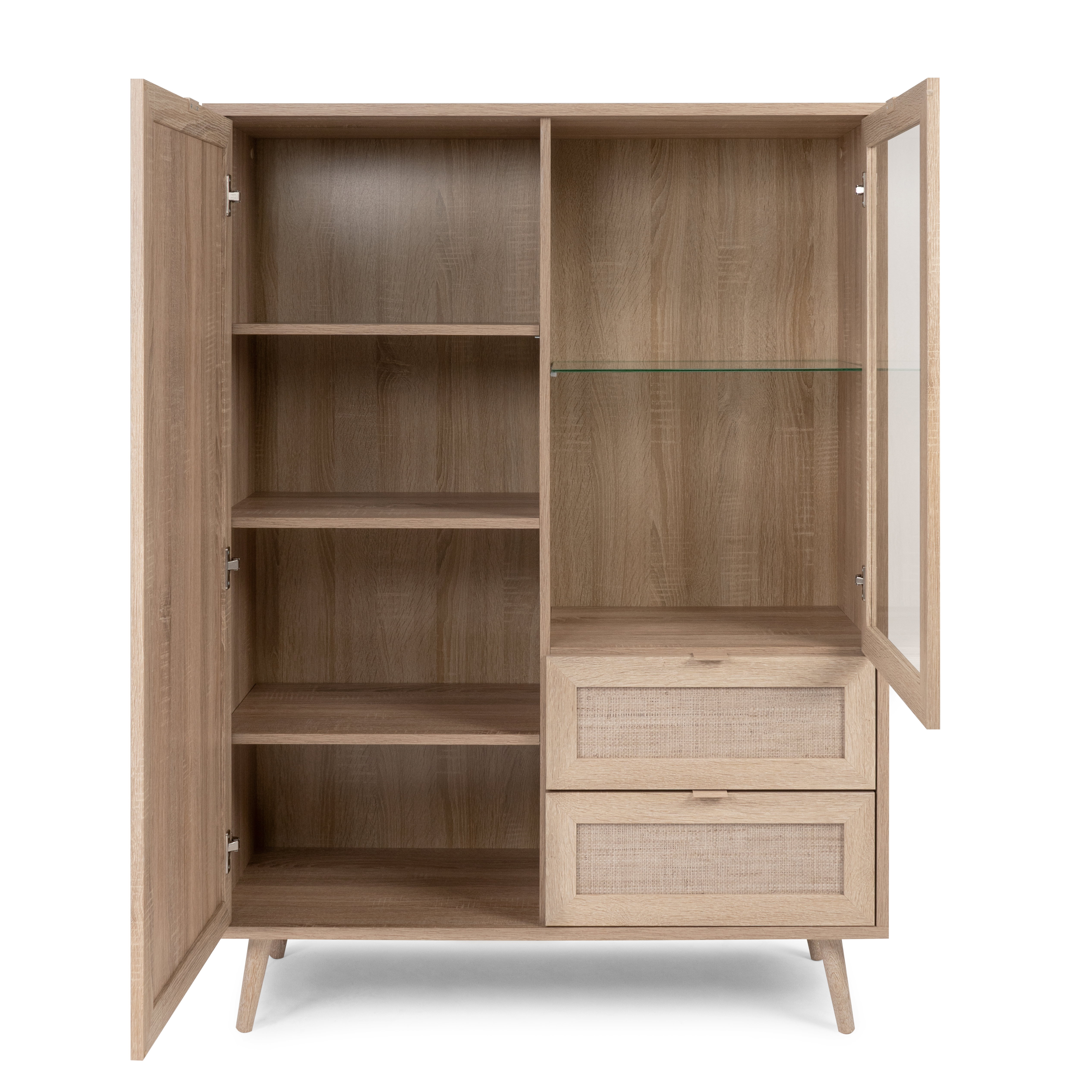 Highboardvitrine BALI - Sonoma Eiche-Rafia geflecht - 101 cm breit