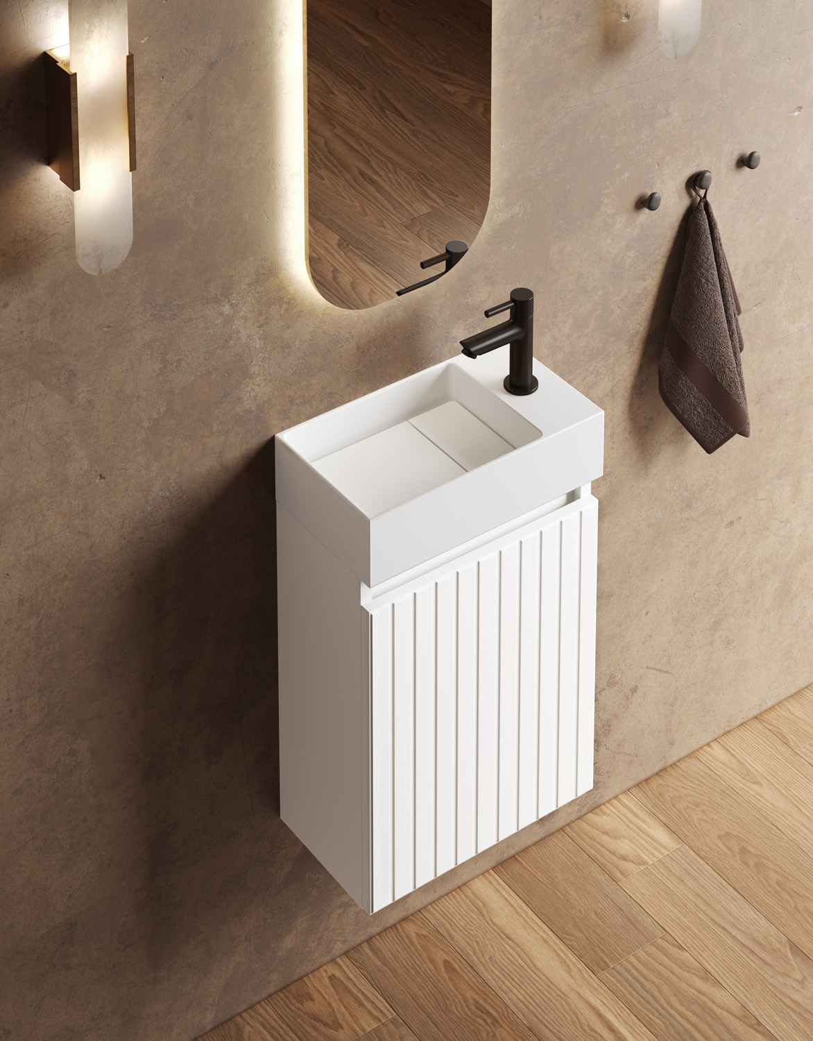 Fontana Itsie toiletmeubel mat wit ribbelfront 40cm met fontein in mat wit
