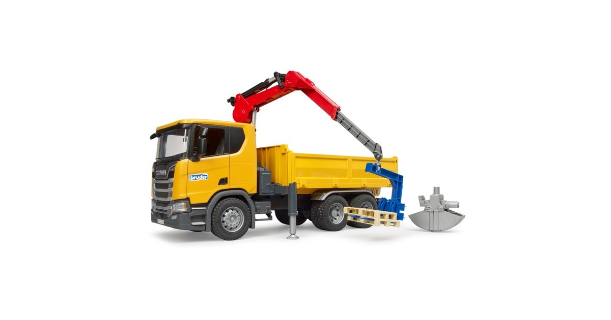 bruderScania Super 560R constructie vrachtwagen met kraan en 2 pallets Modelvoertuig  (03551)