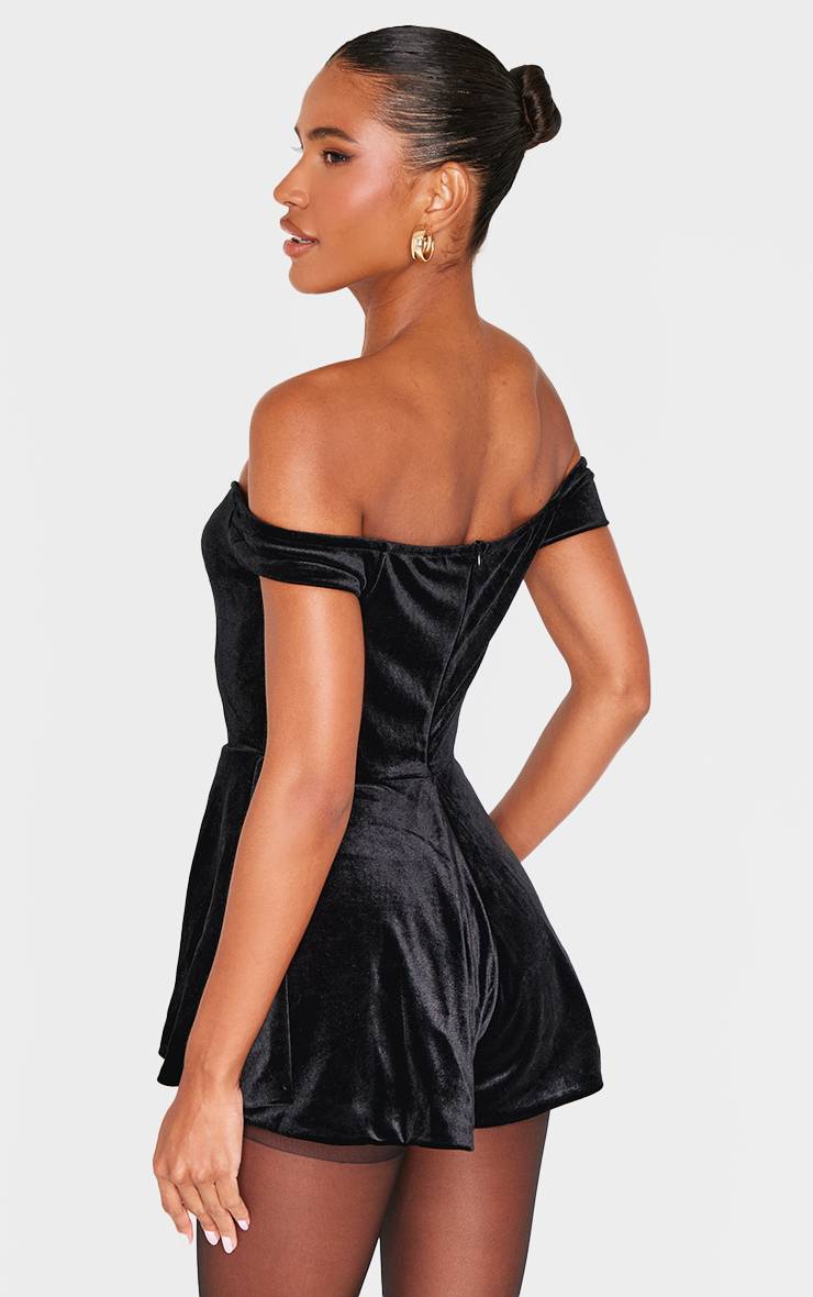 Noir Combi-short Fluide En Velours À Encolure Bardot Cœur