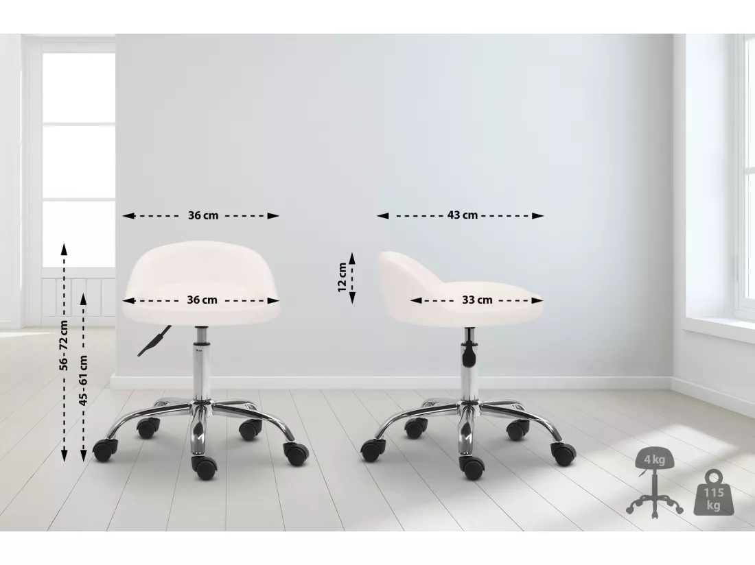 Tabouret de bureau - Similicuir - Blanc - Teramo