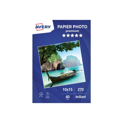 Avery - Papier Photo brillant - 10 x 15 cm - 270 g/m² - impression jet d'encre - 40 feuilles