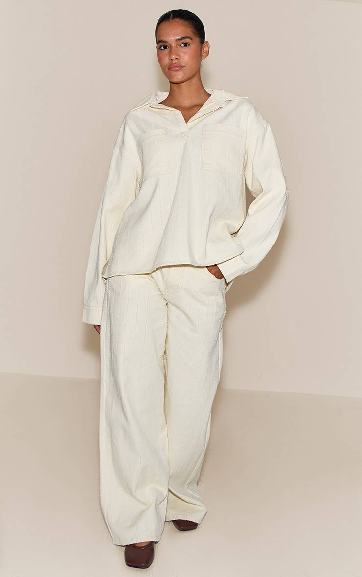 Blanc Chemise En Denim Bouclé Oversize