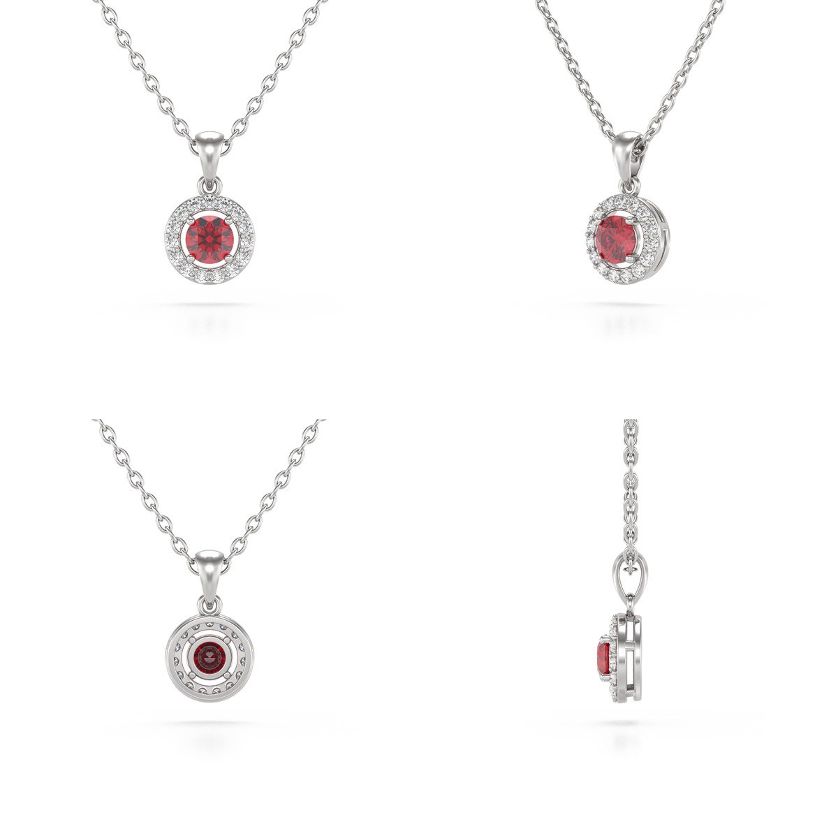 Collier Pendentif ADEN Or 585 Blanc Rubis et Diamants Chaine Or 585 incluse 0.56grs