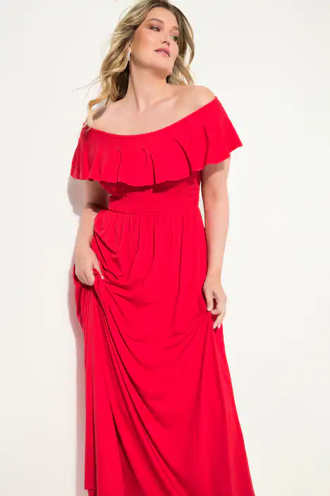 Maxikleid, Carmen-Ausschnitt, rot