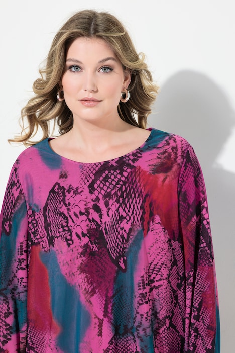 Bluse, Mesh mit Alloverdruck, weiter Langarm