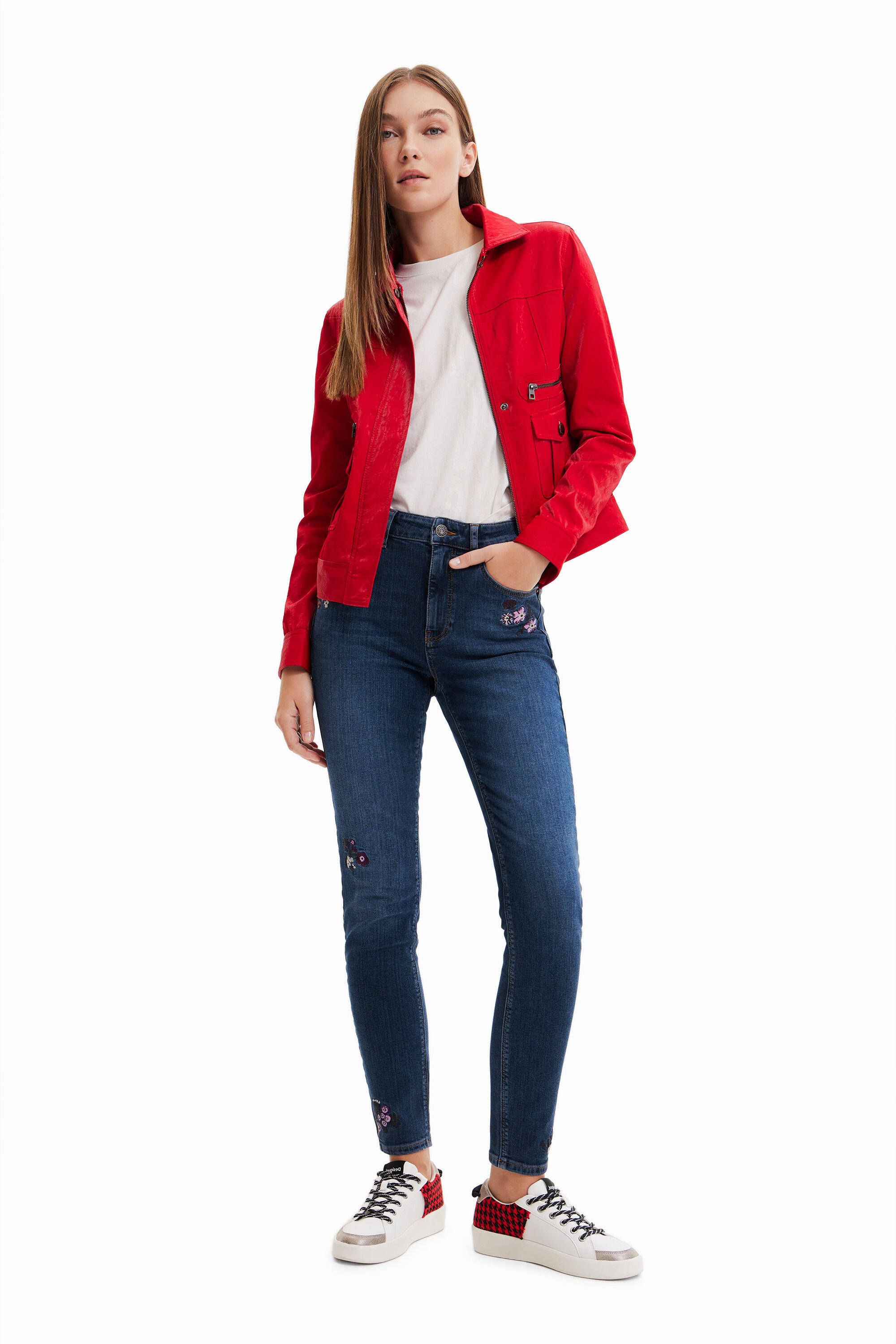 Jean skinny push-up fleurs brodées