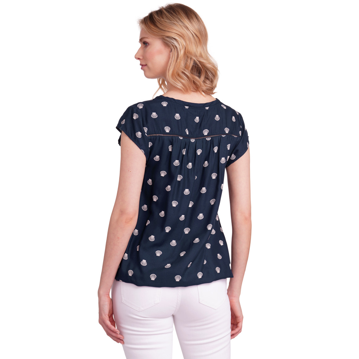 Gina Damen Bluse mit Allover-Muster dunkelblau / weiss