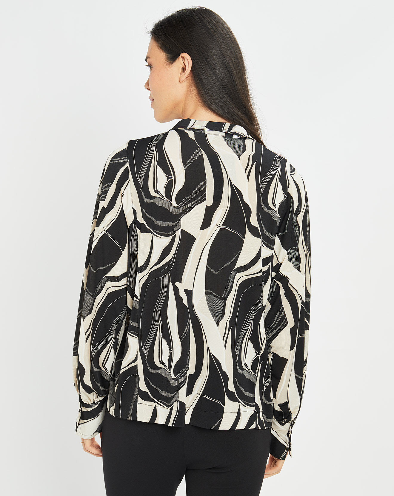 Lauren Vidal Blouse fluide Store imprimée rétro noir/écru