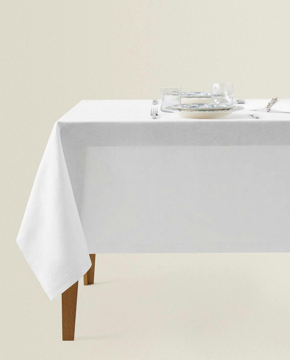 TOALHA DE MESA FLORAL JACQUARD